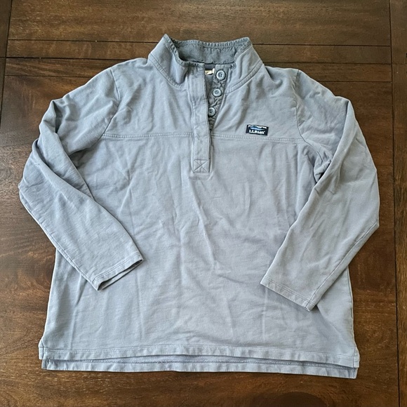 L.L.Bean Cotton Rugby Size 1X Blue Polo Shirt 1/4 Button LS Solid Preppy - Picture 1 of 9